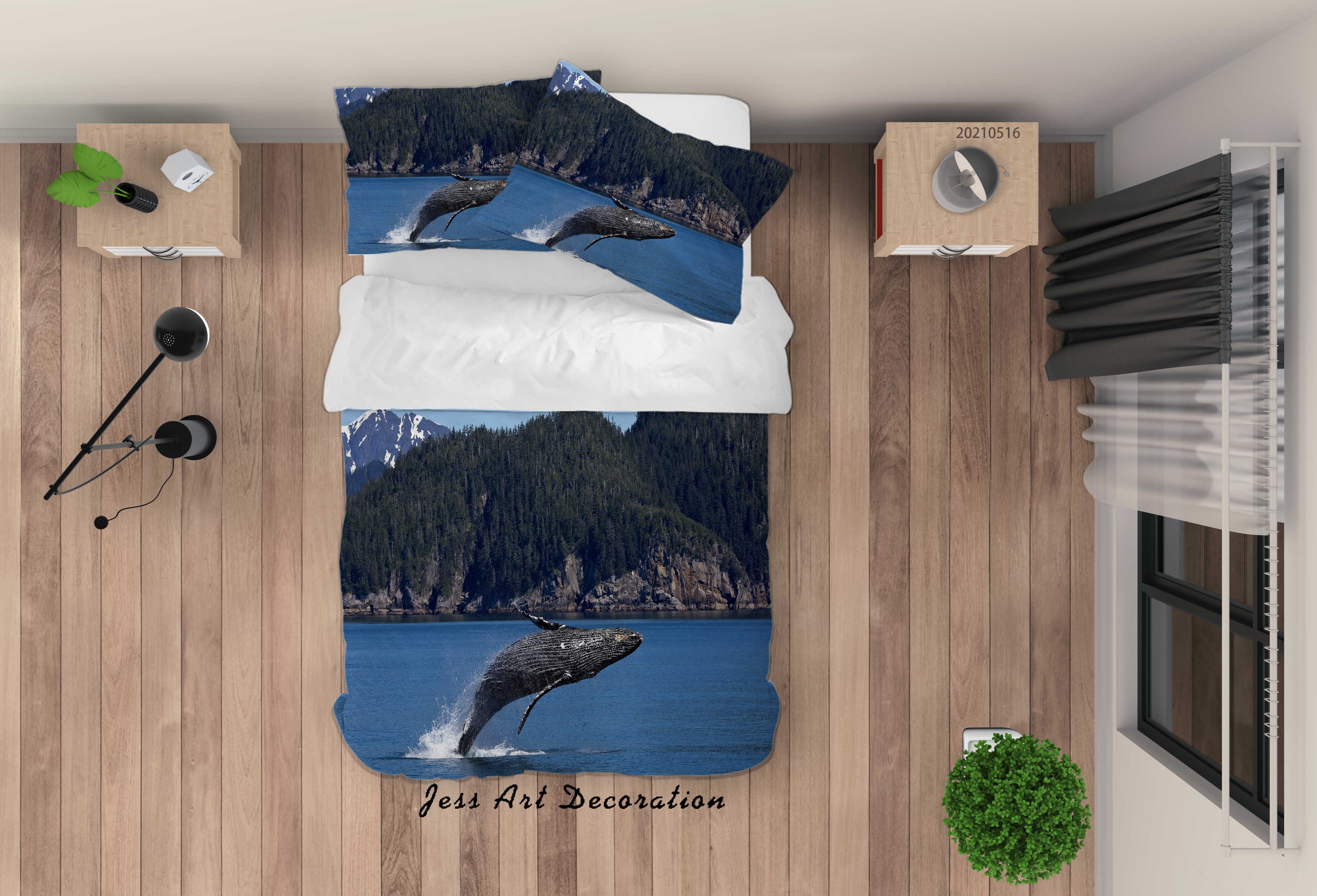 3D Forest Sea Whale Quilt Cover Set Bedding Set Duvet Cover Pillowcases 45