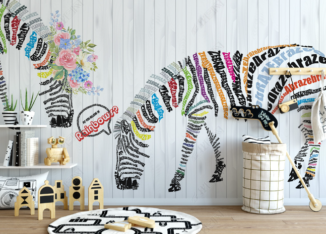 3D Hand Drawn Animal Colored Zebra Wall Mural Wallpaper Lqh 24