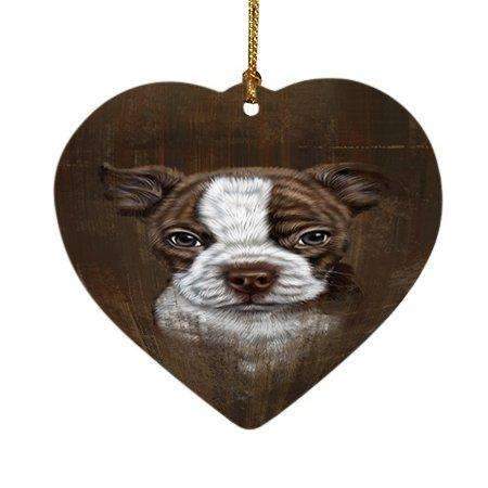 Rustic Boston Terrier Puppy Heart Christmas Ornament Hpor48212