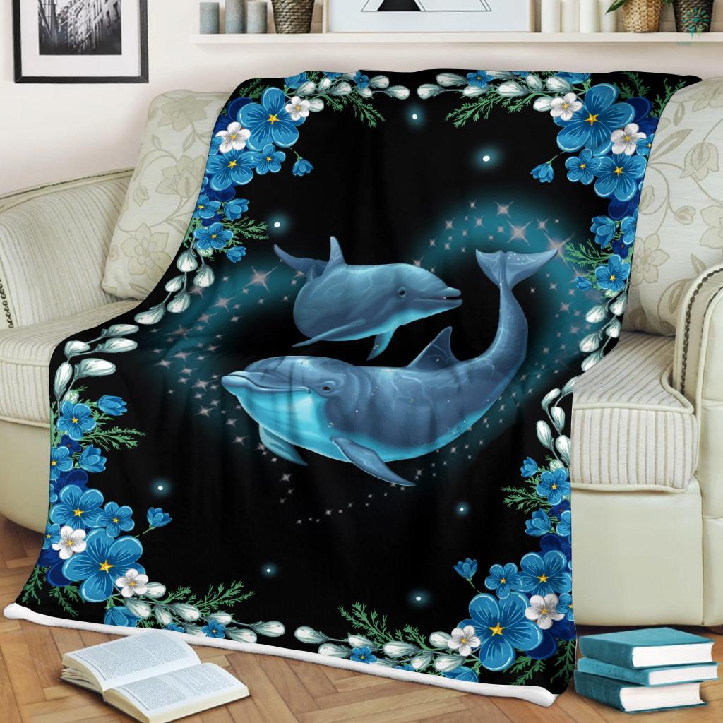 Beautiful Dolphins Heart Sherpa Fleece Blanket