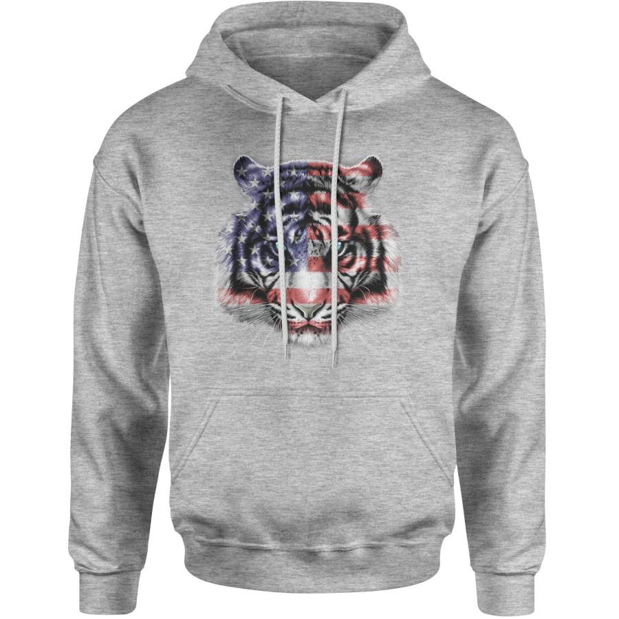 American White Tiger USA Flag Adult Hoodie Sweatshirt