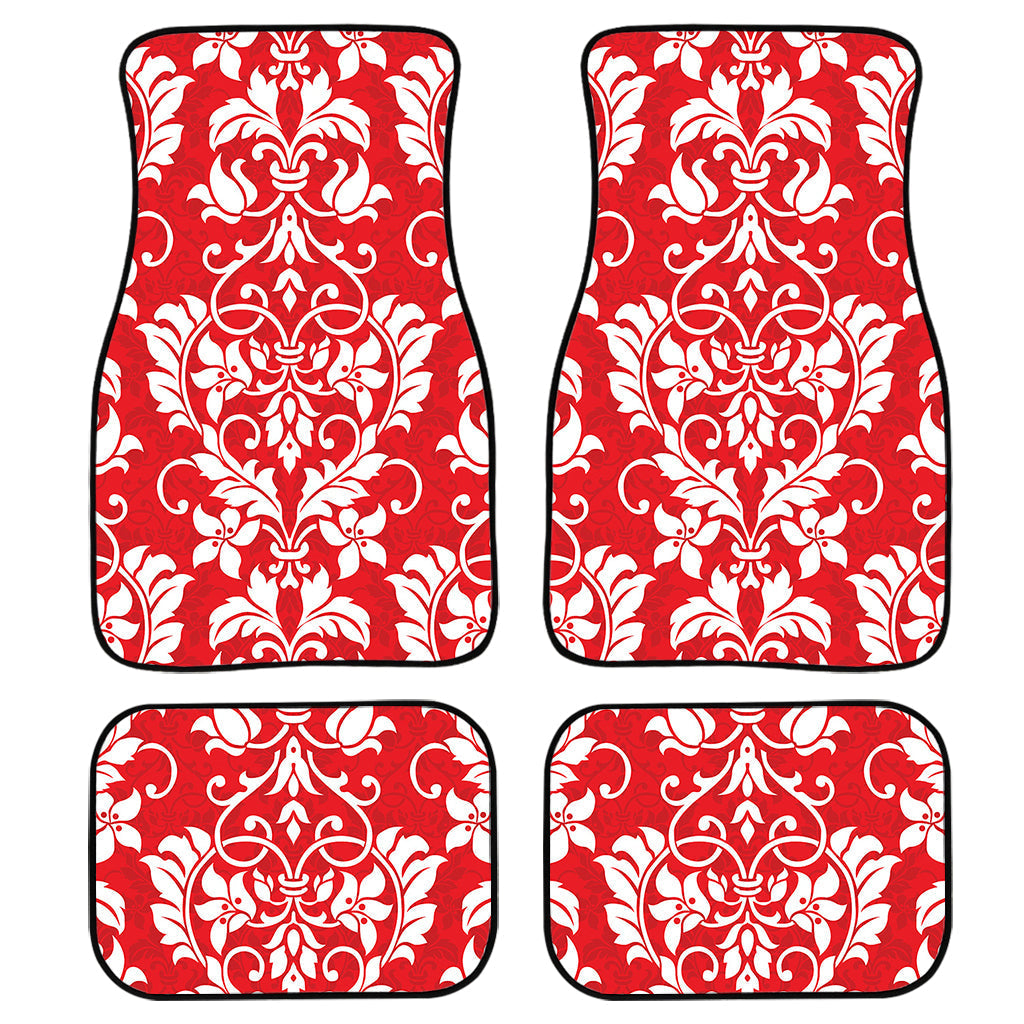 Red And White Damask Pattern Print Front And Back Car Floor Mats, Front Car Mat