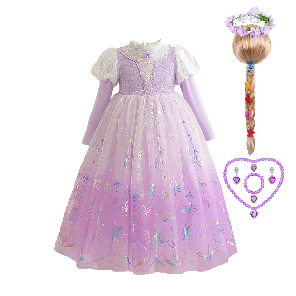 Tangled Rapunzel Dress Girls Birthday Party Deluxe Princess Costume Halloween Cosplay Outfits Sequin Purple Fluffy Tulle Frocks alx