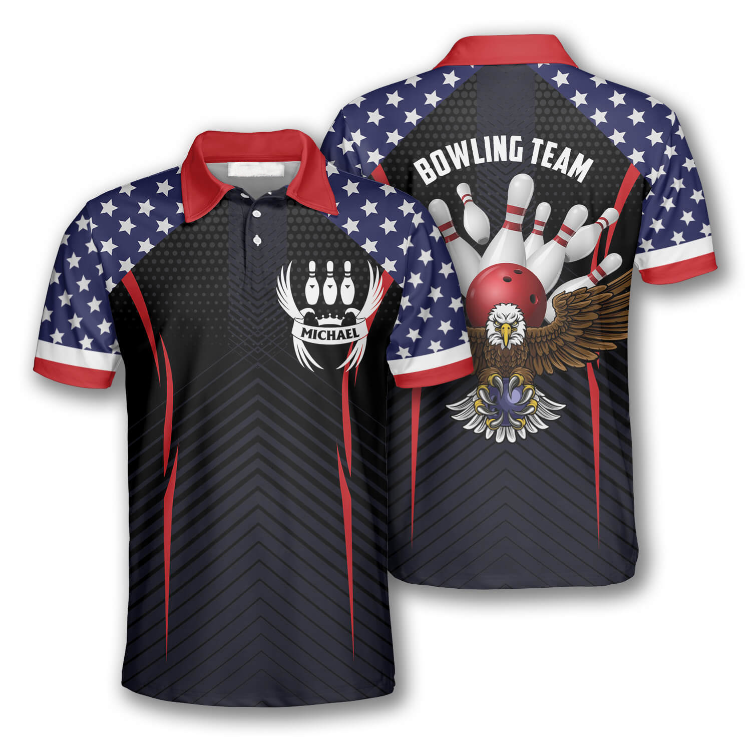 Bowling Eagle American Flag Custom Bowling Shirts For Men