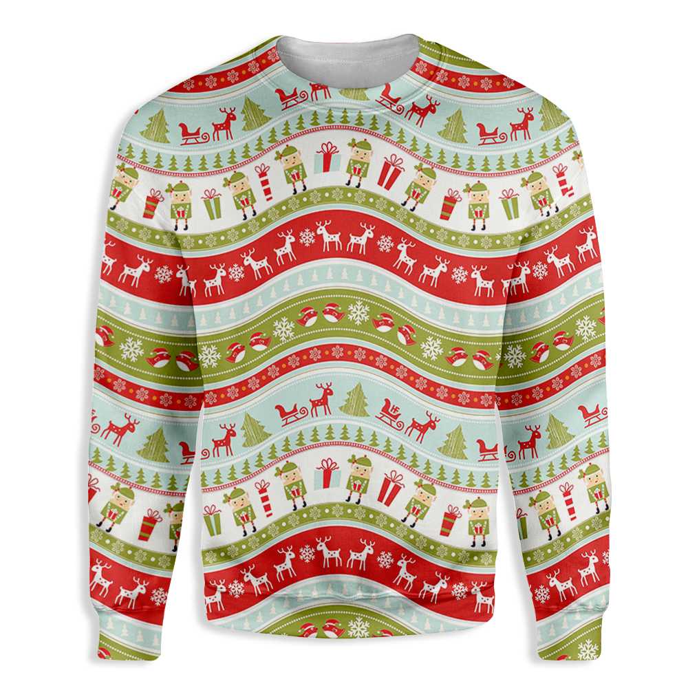 Christmas Elf Ugly Sweater Pattern All Over Print Sweatshirt