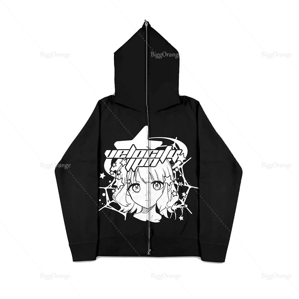 2D Anime Print Hoodie High Street Harajuku Retro Ladies Hip Hop Sweatshirt Gothic Ladies Casual Y2k Full Zip Hoodie alx