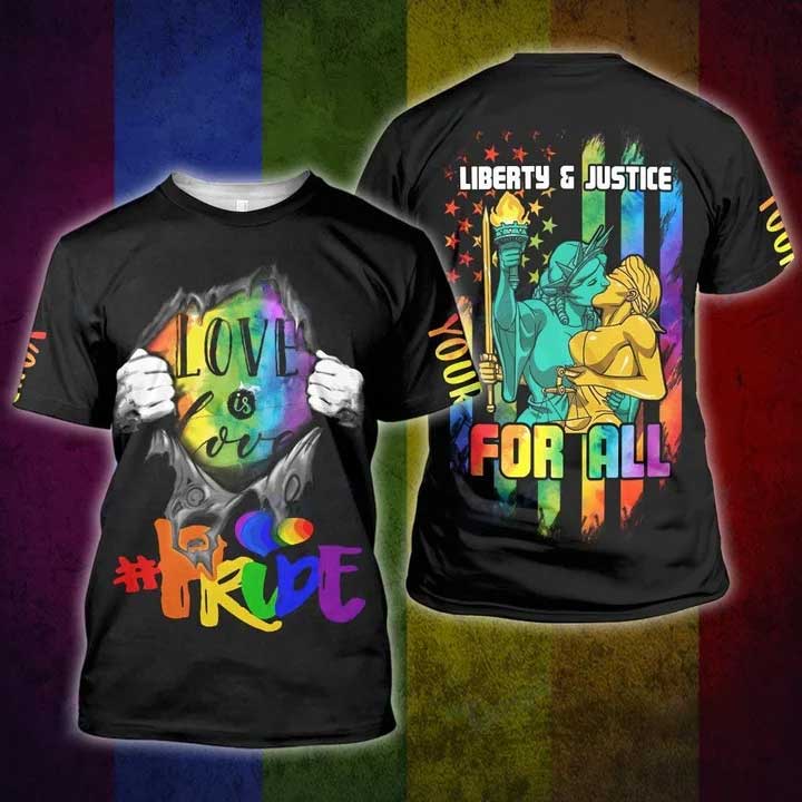 Personalized Pride Shirt, Liberty And Justice For All 3D All Over Printed Shirt, Gift For Gay Friend