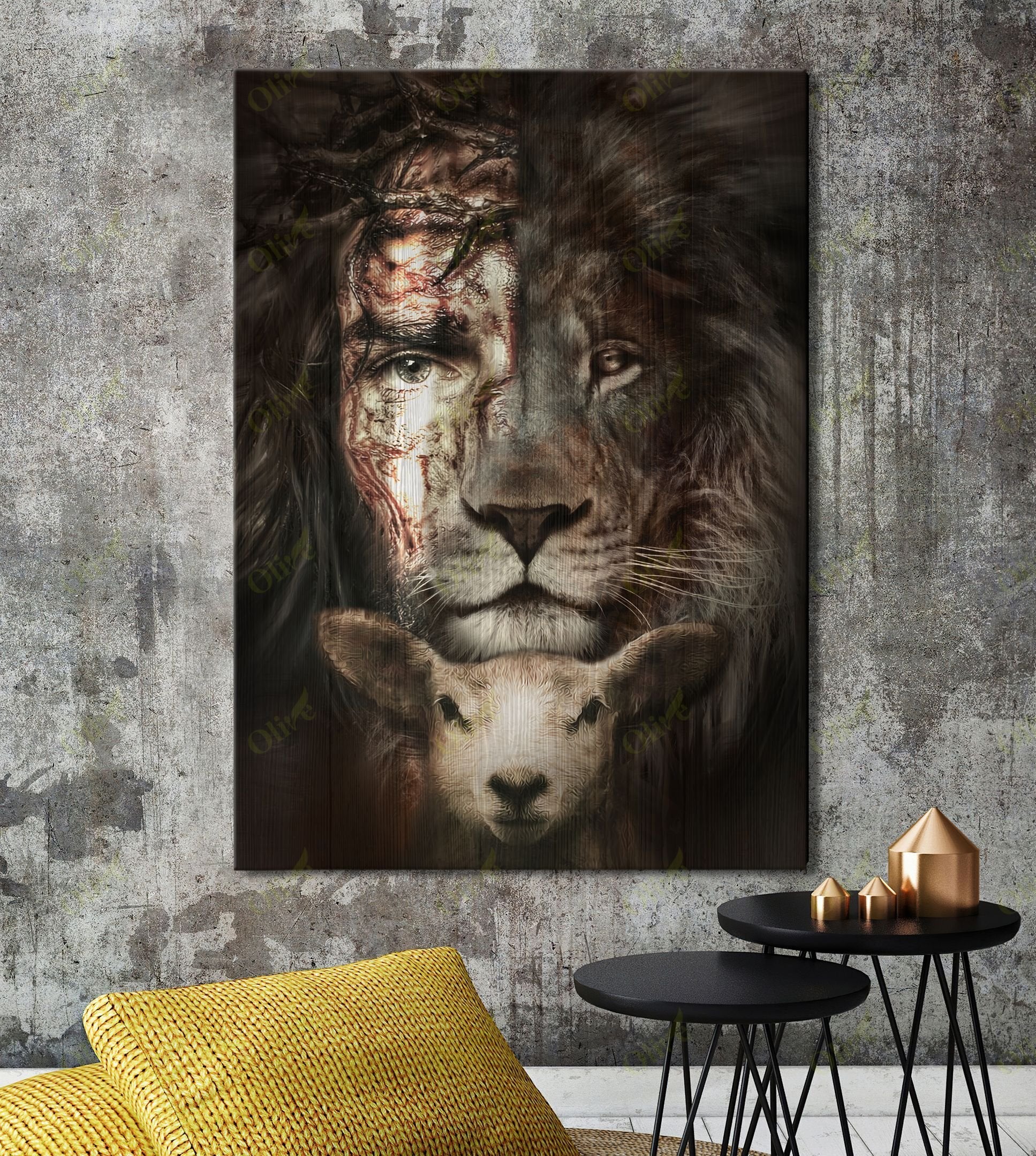 Amazing Jesus, Lion And Lamb Canvas Wall Art Home Decor