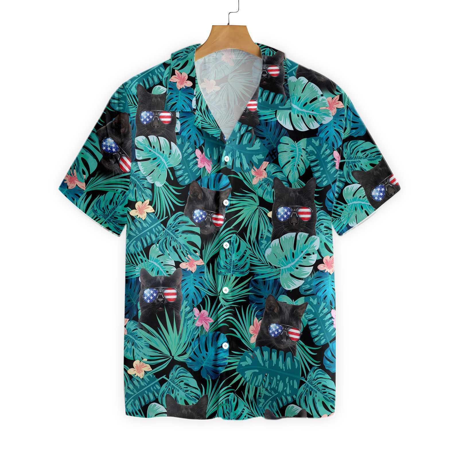 Black Cat Tropical Fourth Of July Hawaii Unisex Print Aloha Short Sleeve Casual Shirt Ha41829