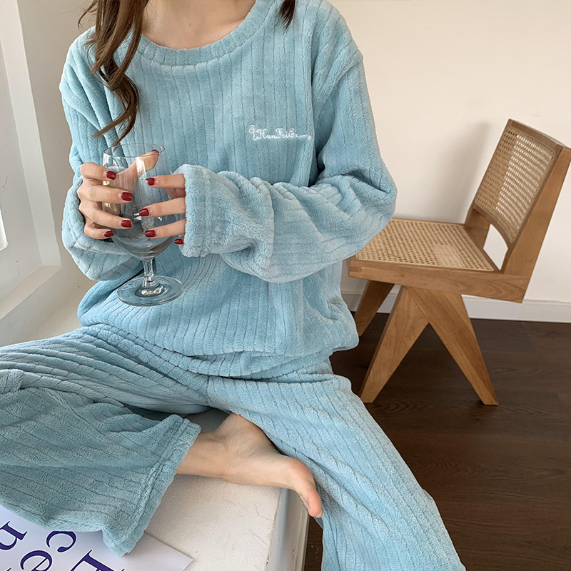 Thicken Plush Warm Women Pajama Sets Flannel Long Sleeve Tops and Pants Female Sleepwear Lounge Wear Nightsuits 122412WZA alx