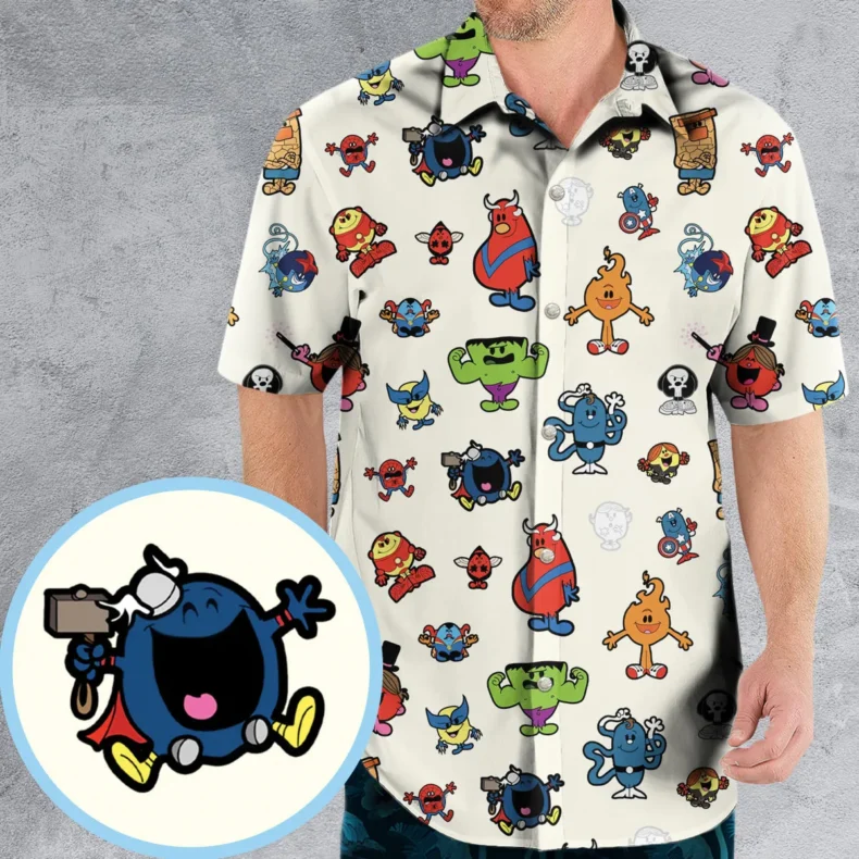 Marvel Characters And Mr Men Pattern Hawaiian Shirt