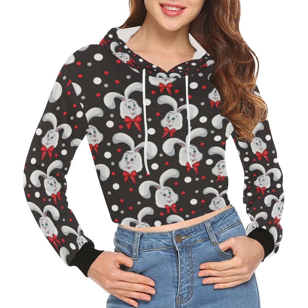 Rabbit Pattern Print Design Rb012 Women Cropped Hoodie