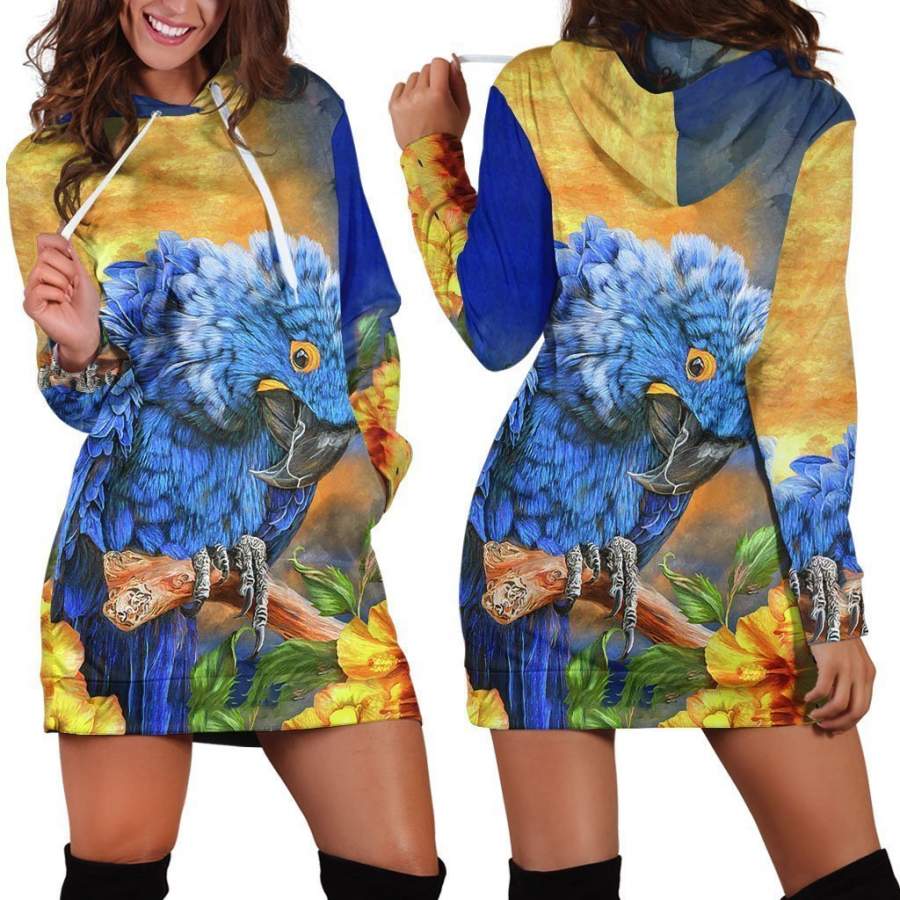 All Over Printed Parrots Hoodie Dress H2219B