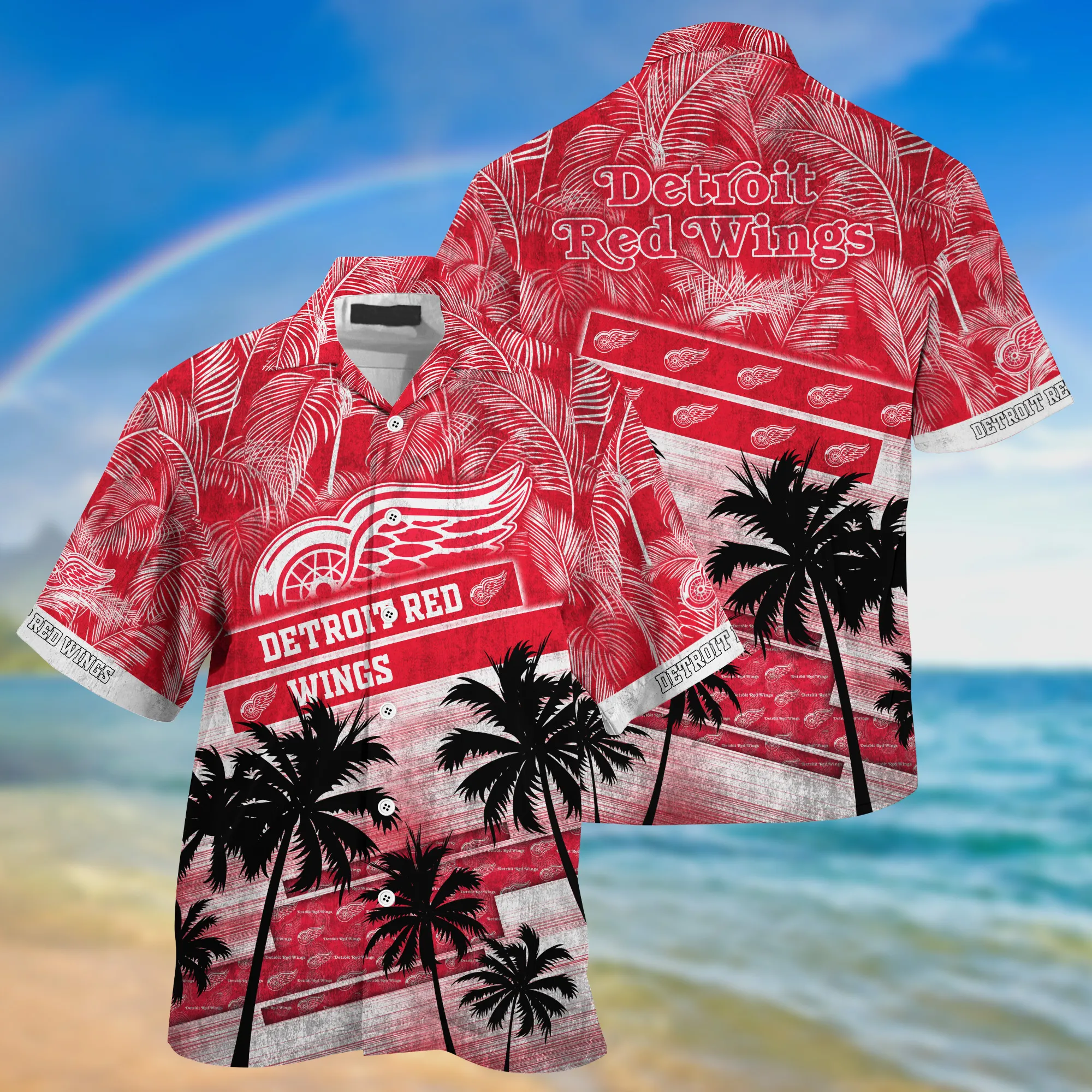 Detroit Red Wings Nhl Palm Tree Pattern Hawaii Shirt For Sports Fans Unisex Sport Hawaii Shirt