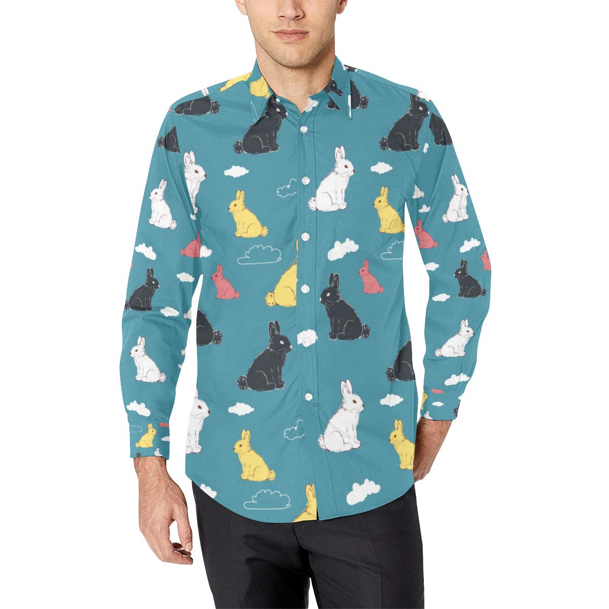 Rabbit Pattern Print Design Rb014 Long Sleeve Dress Shirt