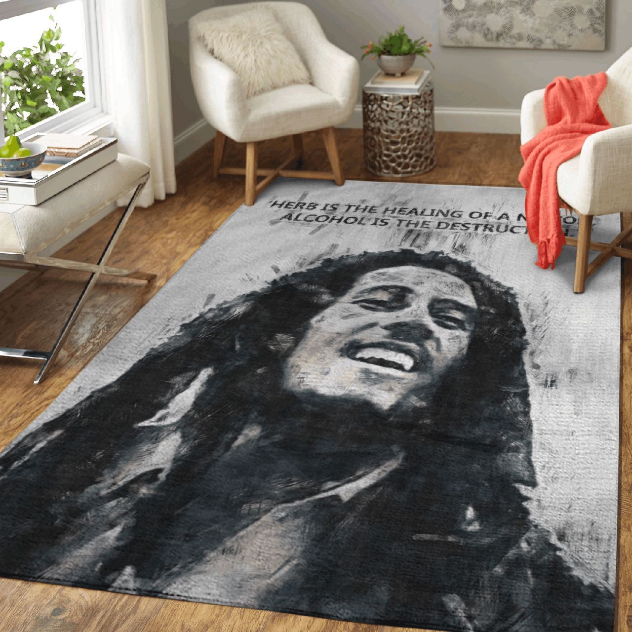 Bob Marley sketch with quote – Music World Art For Fans Area Rug Carpet