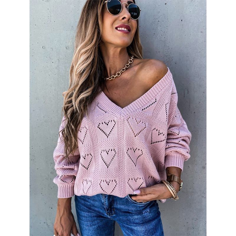 2020 Winter women’s sweatershirts Heart Hollow Out Boho Knitting Tunic Top jumper mujer Loose Women’s sweater knitted pullover alx