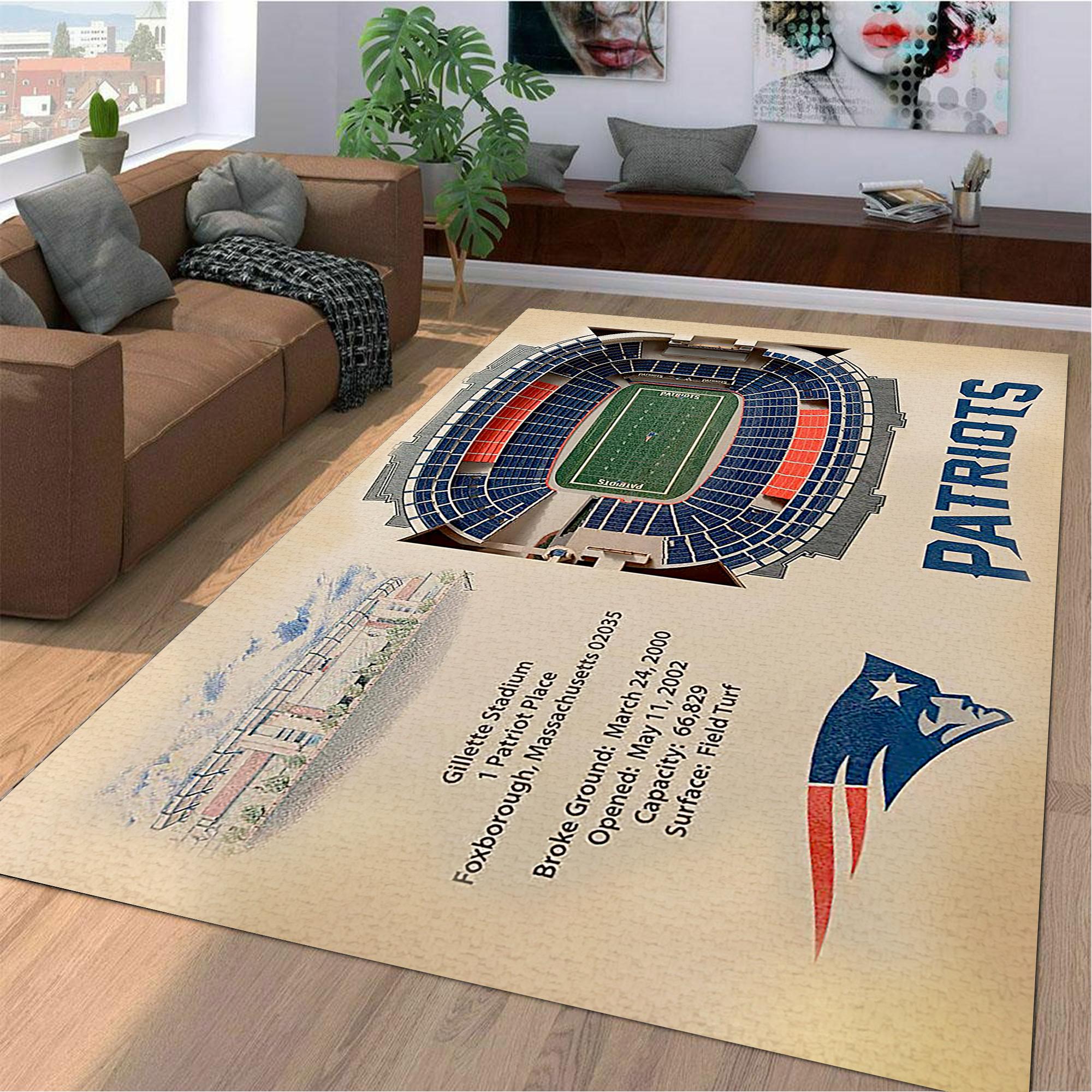 Fan Deco – New England Patriots Stadium 3D View Area Rug