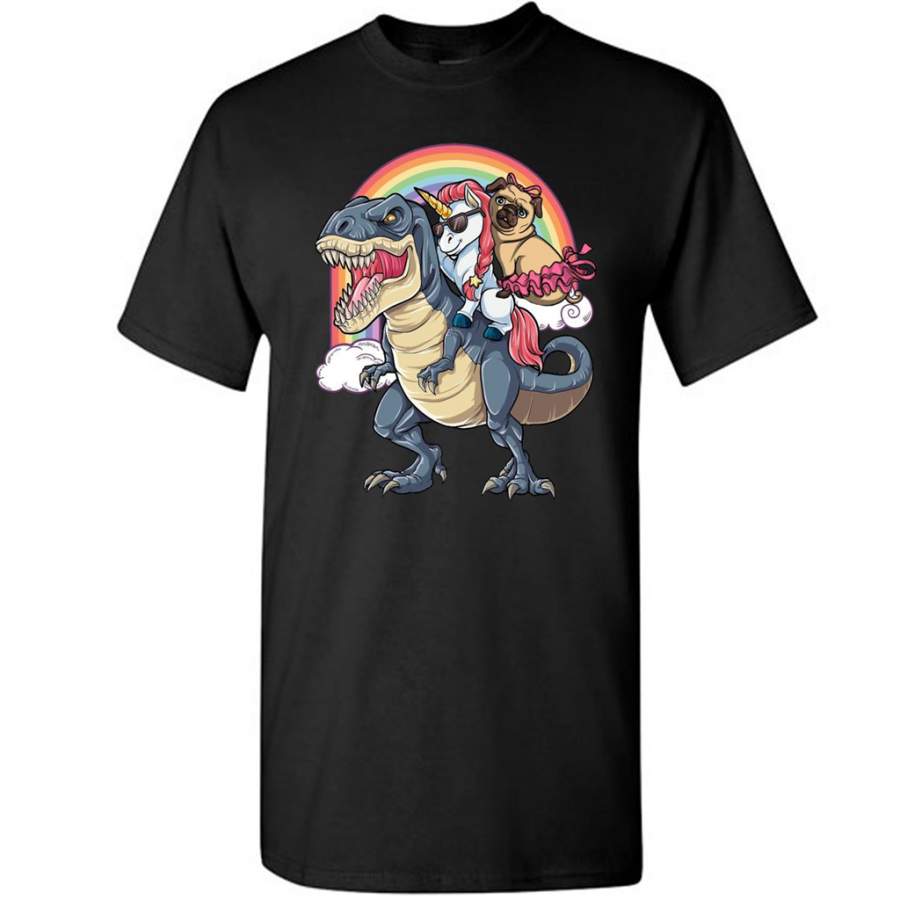 Unicorn and Pit Pug Dog Riding Dinosaur Rainbow – Gildan Short Sleeve Shirt