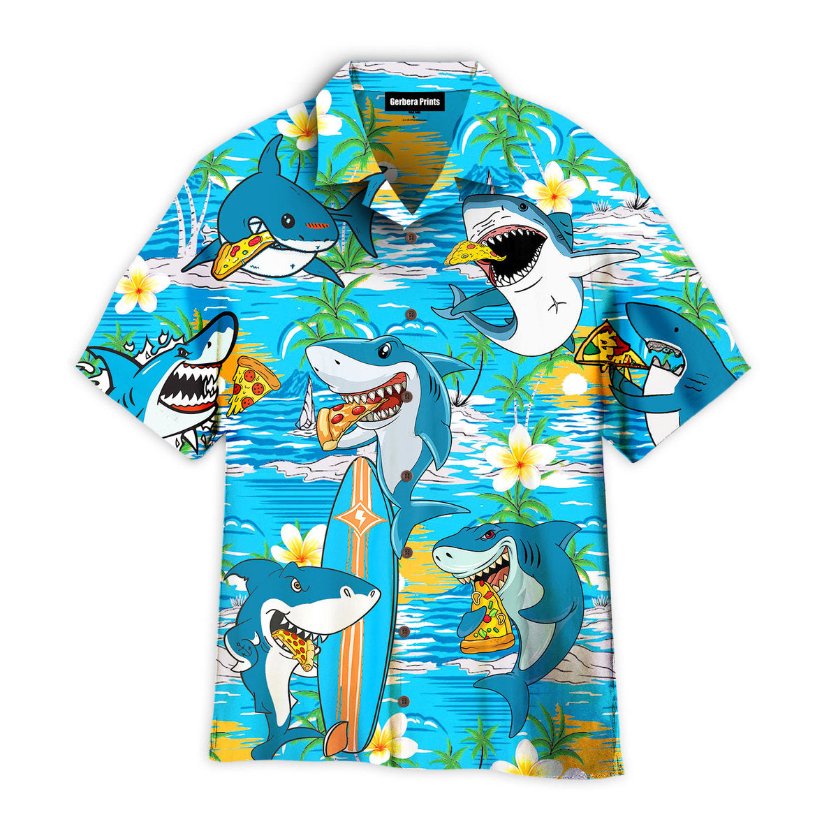 Shark Eating Pizza Blue Aloha Hawaiian Shirts For Men And For Women Wt9603