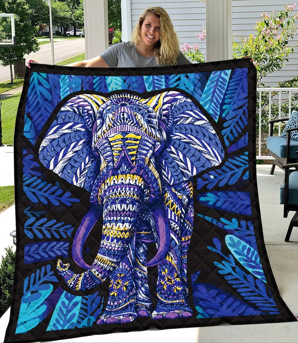 ViticStore™ Hippie Style – Blue Colored Elephant – Soft Cotton Kingsize Quilt