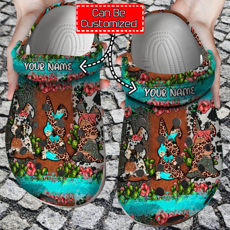 Easter Personalized Easter Bunnies Leopard Cowhide Cactus Clog Shoes