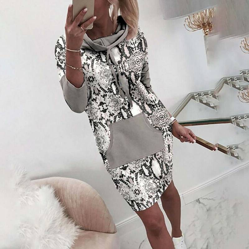 Vintage Long Sleeve Pocket Leopard Print Dress