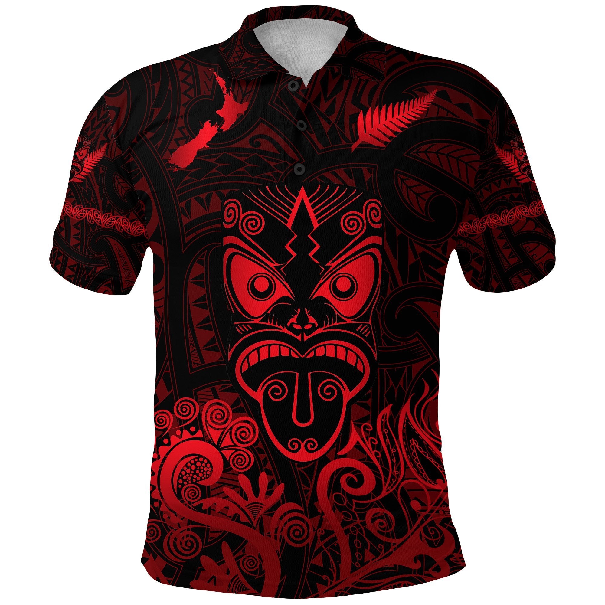 Maori Aotearoa Rugby Haka Polo Shirt New Zealand Silver Fern – Red