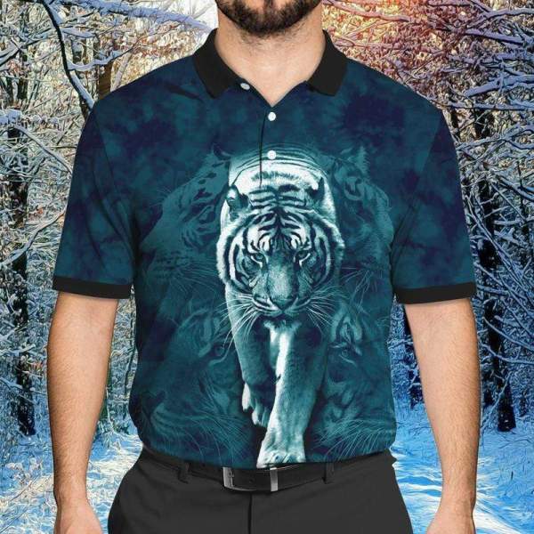 Scare Tiger Animal Lovers Blue Polo Shirt