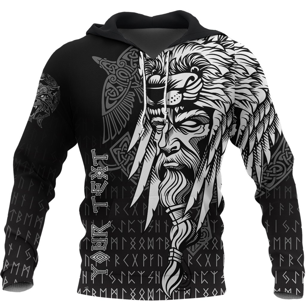 (Custom) Viking Hoodie Odin Raven and Fenrir on Hand A27