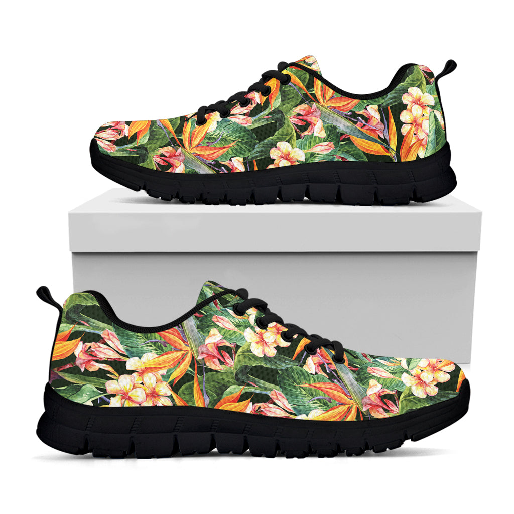 Watercolor Bird Of Paradise Print Black Sneakers