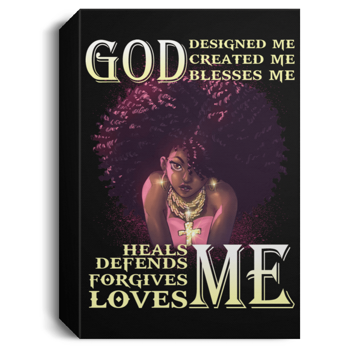 African American Canvas Afro Lady God Designed Created Blessed Heals Defends Forgives Loves Me Afrocentric Living Room Decor