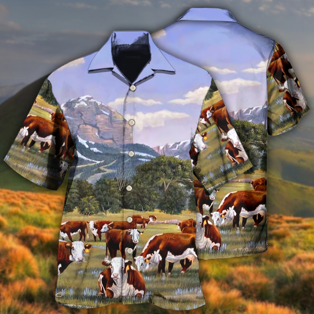 Hereford Cow Beautiful Landscape Hawaii Shirt Ha33840