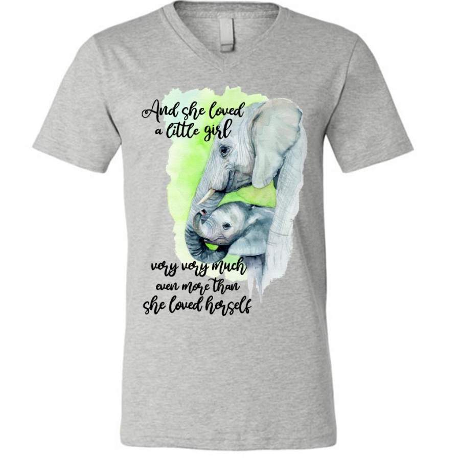 And She Loved Little Girl Very Very Much Even More Than She She Loved Herself, Elephant Design – Canvas Unisex V-Neck Shirt