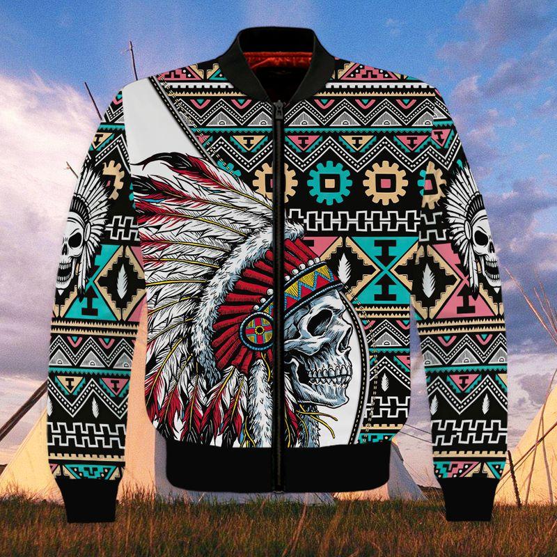 Skull Tribe Indian Native American Pride Trending Shirts 3D Bomber