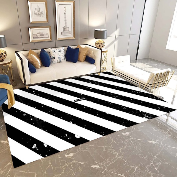 Off-White Logo Inspired Area Rug, Hypebeast Living Room Carpet, Fashion Brand Floor Mat