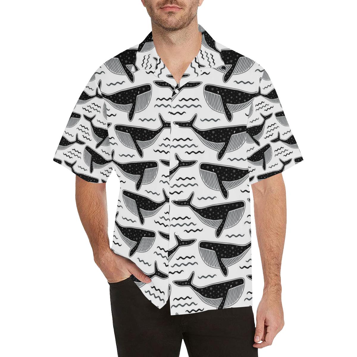 Black whale pattern Men’s All Over Print Hawaiian Shirt