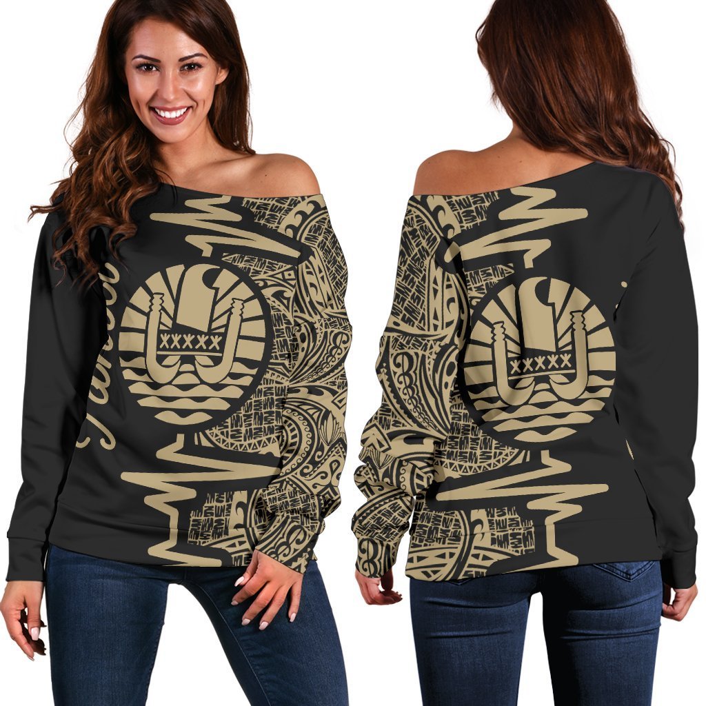 Tahiti Polynesian Heartbeat Pattern Shoulder Sweater