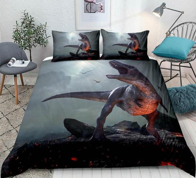 3D Dinosaur Lava 3 Pieces Quilted Comforter Set