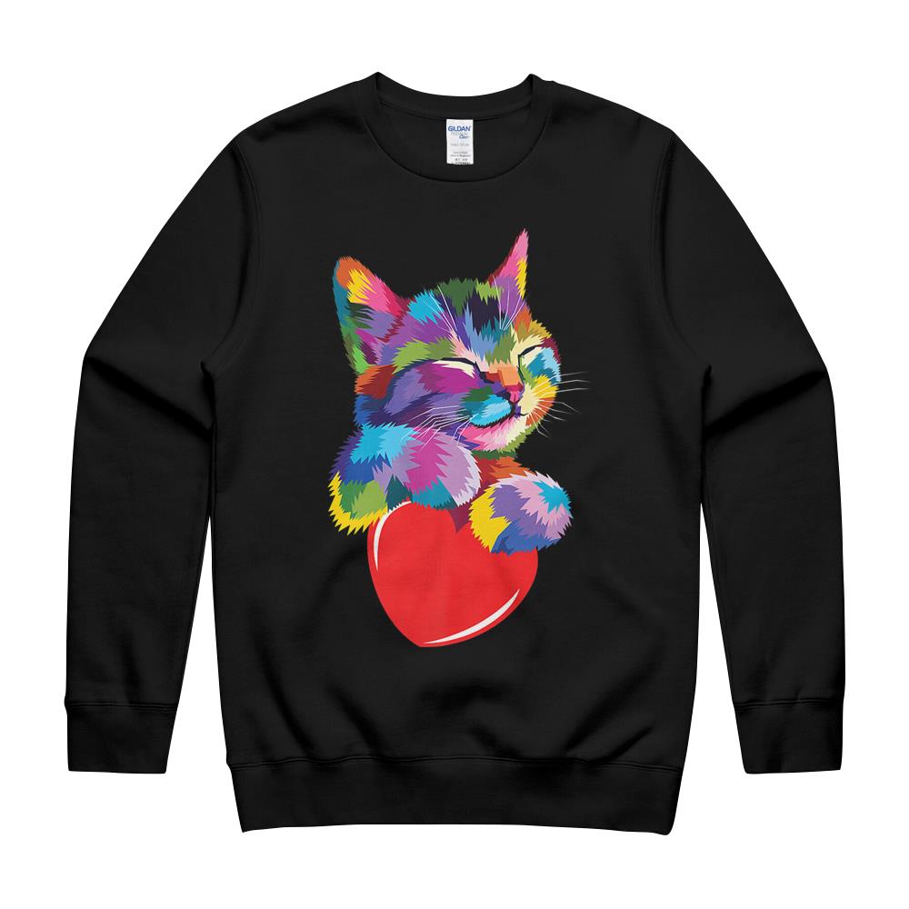 Cute Cat Gift For Kitten Lovers Colorful Art Kitty Adoption Premium T-Shirt Crewneck Sweatshirt