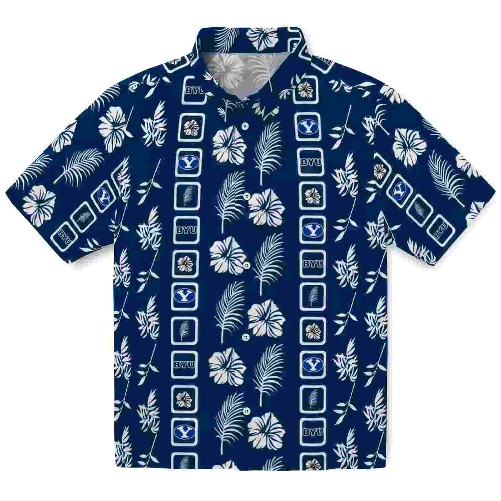 Byu Cougars Framed Floral Blue Hawaiian Shirt
