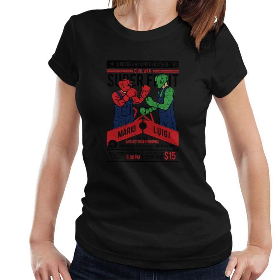 Super Mario Vs Luigi Fight Poster Women’s T-Shirt