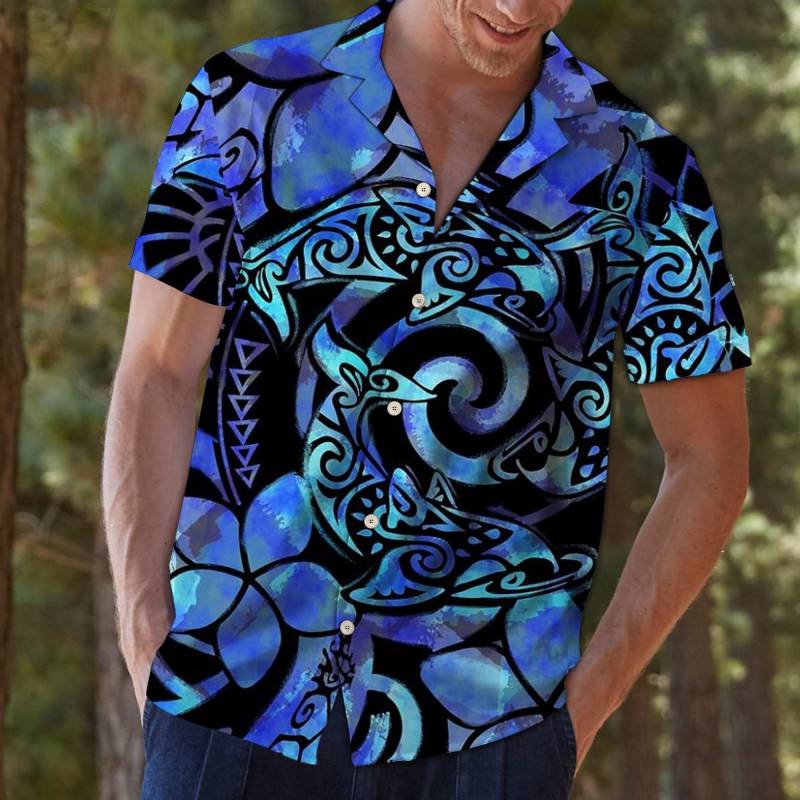 Artsyhomes [Hawaii Shirt] Tie Dye Tribal Dolphins G5706