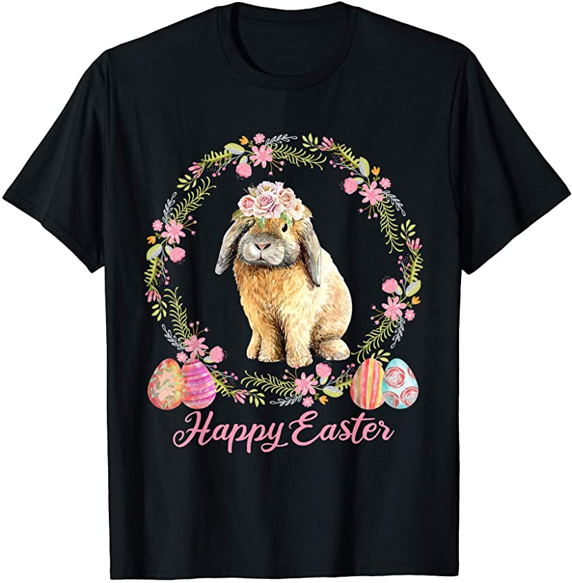 Cute Easter Bunny Wreath Watercolor Rabbit Flower Crown Art T-Shirt