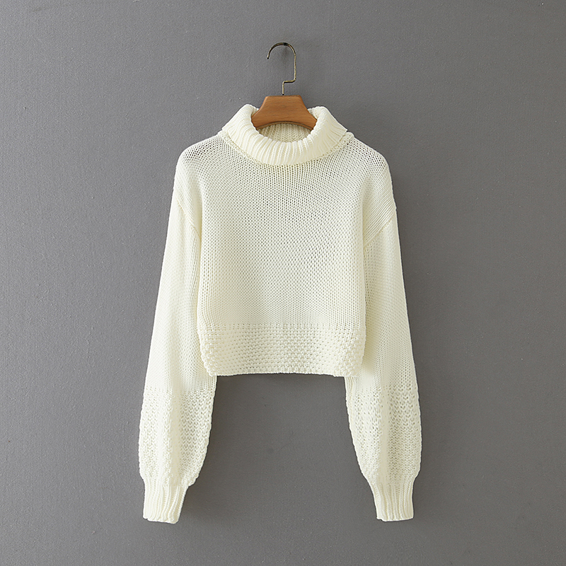 Vintage sweater women knitted pullover korean turtleneck sweater loose long sleeve cropped sweater white ladies pullover spring alx