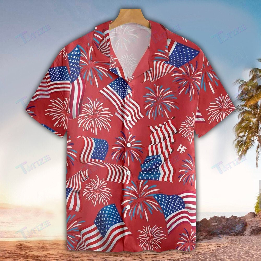 Us Flag Firework Of July All Over Printed Hawaii Shirt Size S Ha100573