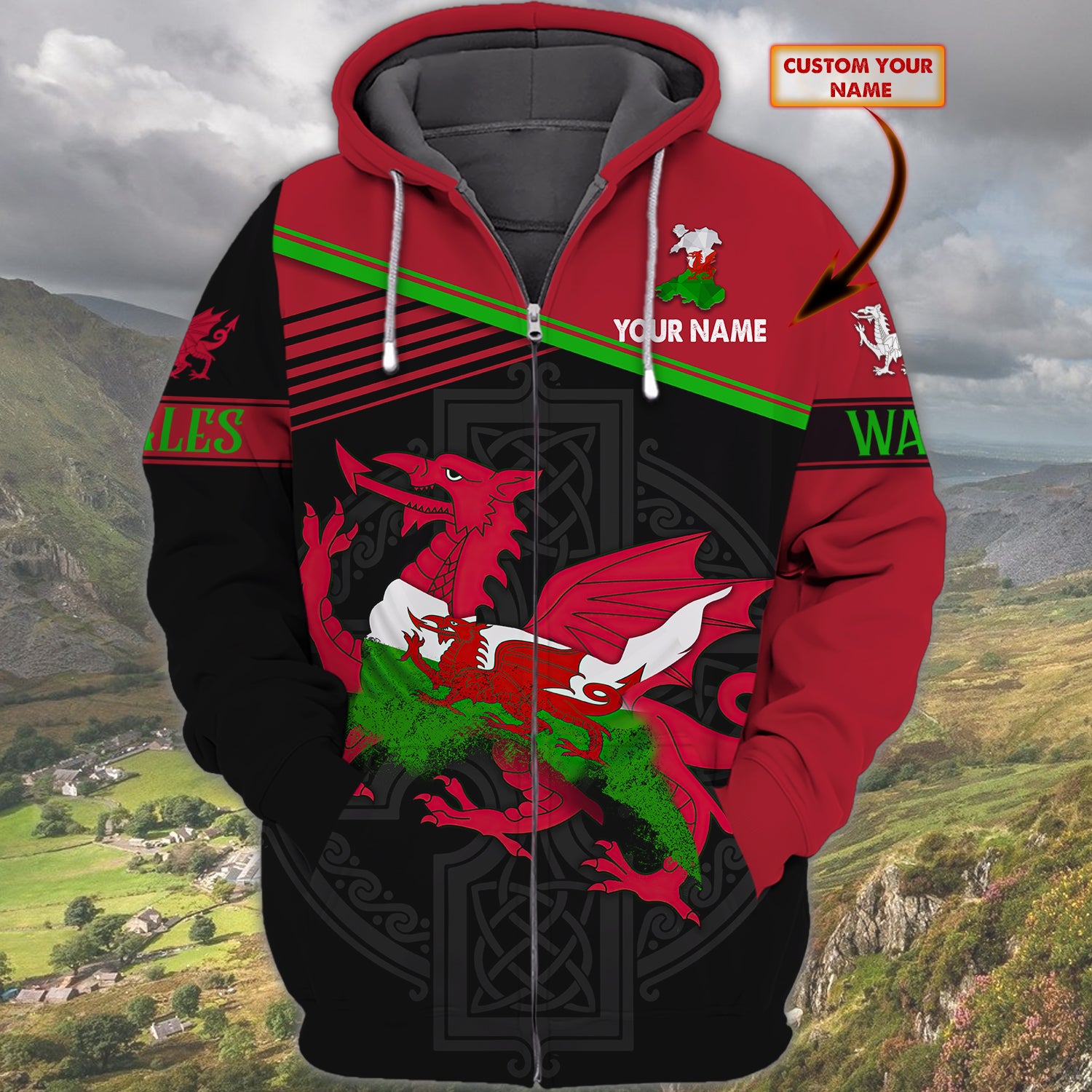 Im From Wales – Cymru – Personalized Name 3D Zipper Hoodie – Nsd99