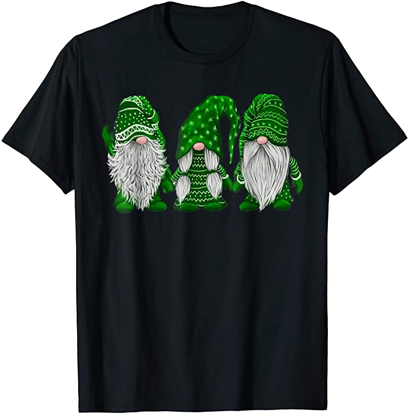 Three Gnomes Holding Shamrock Leopard Plaid St Patricks Day T-Shirt