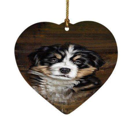 Rustic Bernese Mountain Puppy Heart Christmas Ornament Hpor48203