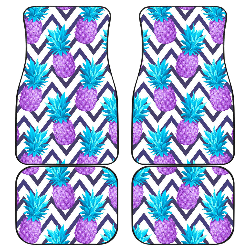 Purple Zig Zag Pineapple Pattern Print Front And Back Car Floor Mats, Front Car Mat